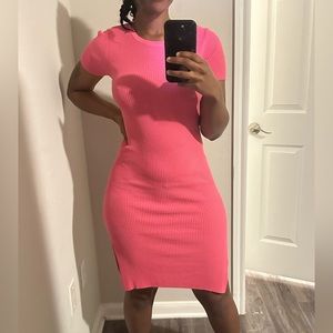 Pink short sleeve midi dress